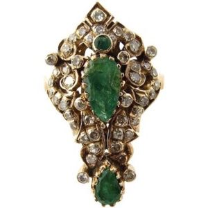 Vintage 14 Karat Yellow Gold Natural Emerald and Diamond Ring Size 7.5 #3827